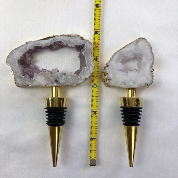 Clear Crystal Quartz Druzy Geode gold plated wine bottle stopper topper stone - Picture 11 of 13